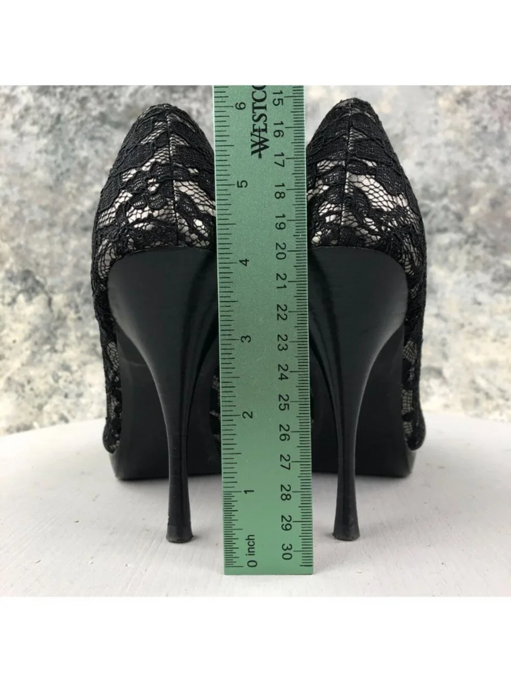 Linea Paolo Women's Size 7.5M Black Floral Lace Peep Toe High Heel Pumps Heels